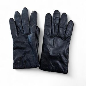 Aris vintage Black leather gloves with 100% cashmere lining, warm soft, elegant